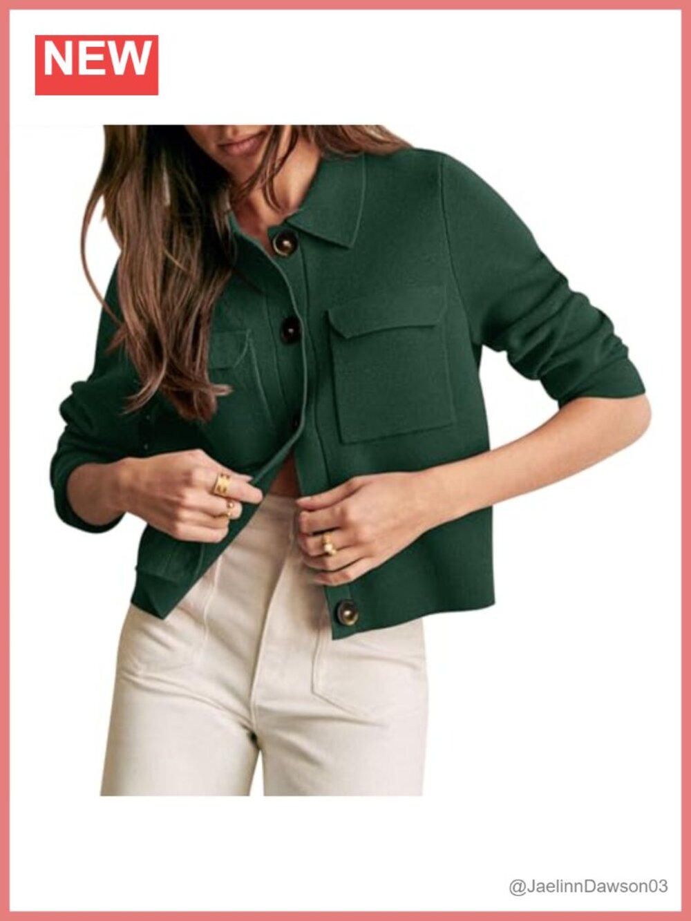 Merino Cropped Shacket Jacket Long Sleeve Button Down Patch Pockets